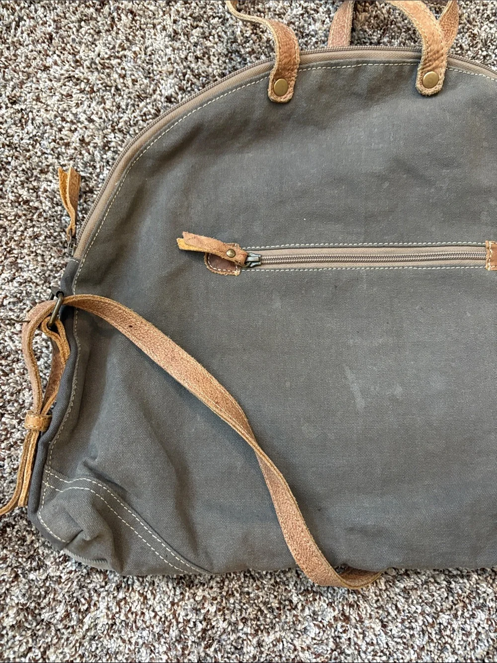 Men's Brown Patchwork Canvas & Leather Travel Bag